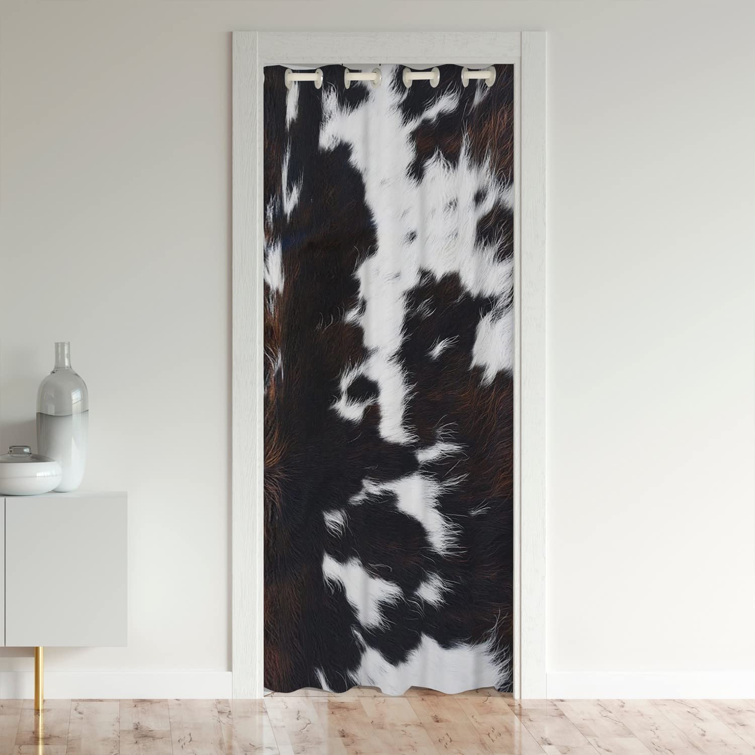 Cowhide Printed Doorway Curtain Privacy Farmhouse Cow Fur Room Divider Curtain Cover Cow Skin Cabin Lodge Insulated Thermal Curtains for Room Divider Curtain Cover Door Curtain 132x203cm 1 Panel — image 1