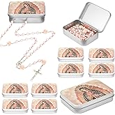Tondiamo 12 Pcs Pink Rosary Catholic Bulk Virgen De Guadalupe Rosary Beads Our Lady of Guadalupe Necklace First Communion Favors for Guests with Metallic Box for for Primera Comunion Recuerdos