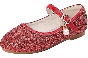 Girls Princess Dress Shoes 𝗠ary Jane 𝗙lats Glitter 𝗟ow Heel Bridesmaids Wedding Birthday Part𝐲 Footwear Shoes