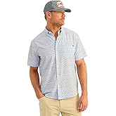 HUK Mens Kona Pattern Short Sleeve Fishing Button Down Shirt, Ocean Blue 2.0, Large