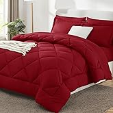 CozyLux Queen Comforter Set Dark Red - Bed in a Bag Queen Size 7 Pieces, Luxury Soft Bed Set for All Seasons, Bedding Set with Down Alternative Comforter, Sheets, Pillowcases & Shams