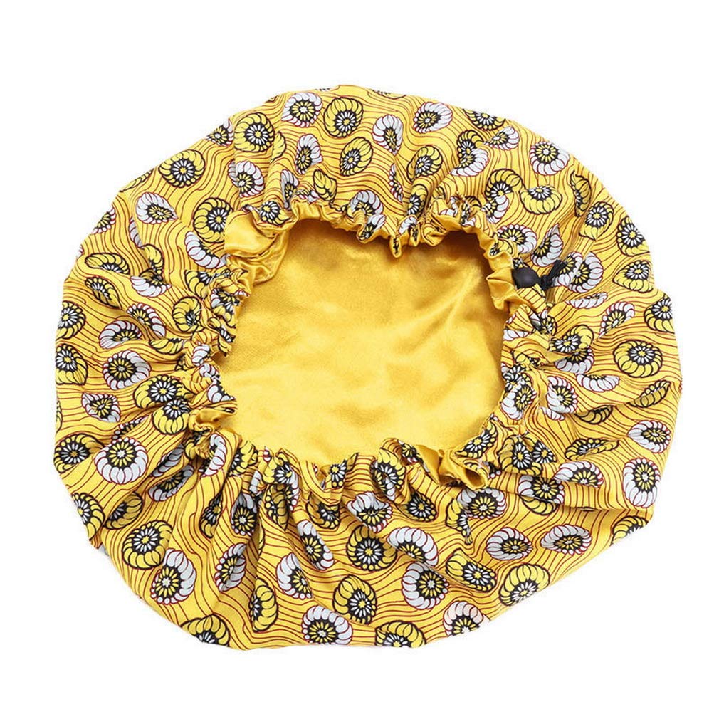 JK Home Parent-Child Satin Bonnet Elastic Band Adjustable Night Sleeping Hat Hair Turban Yellow-Kid