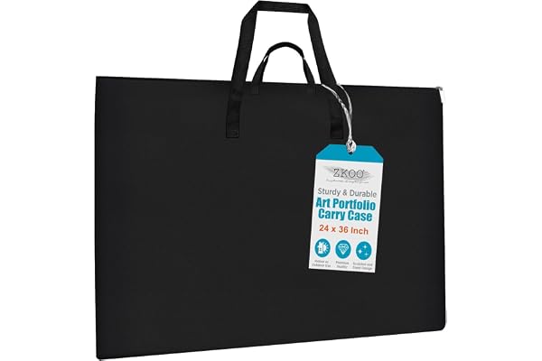ZKOO Large Size Art Portfolio Bag, Light Weight Art Canvas Portfolio Case with Nylon Shoulder Strap, Carrying Storage Case fo