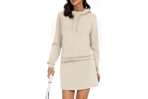 Casly Lamiit Women's 2 Piece Skort Set Athletic Tracksuit Short Tennis Skirt Zip Up Hooded Sweatshirt Active Outfits