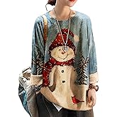 YESNO Women Christmas Sweater Graphic Printed Oversized Pullover Sweaters Casual Loose Knit Tops S01