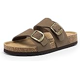 DREAM PAIRS Women's Slides Soft Genuine Footbed Sandals Comfortable Adjustable Double Buckle Slip-on Flat Sandals with Arch Support Frame Dual Slippers for Summer Footwear