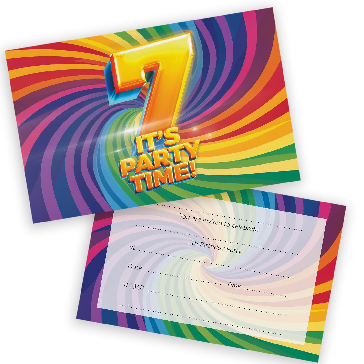 7th Birthday Party Invitations Kids - Now It's Party Time 28 Pack - Childrens Birthday Invitations for Boys/Girls A6 Bday Party Invites Invitation Cards with Folding Envelopes