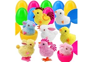 BCUEIDO 8pcs Prefilled Easter Egg with Wind Up Chicks and Bunnies, Easter Egg Fillers for Kids, Basket Stuffer, Party Favors, Classroom Prize