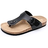 WTW Cork Footbed Womens Sandals Genuine Leather Insole Slides Sandals for Women Adjustable Buckle Summer Sandals Outdoor Walking