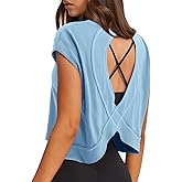 LASLULU Women's Athletic Open Back Short Sleeve T-Shirt
