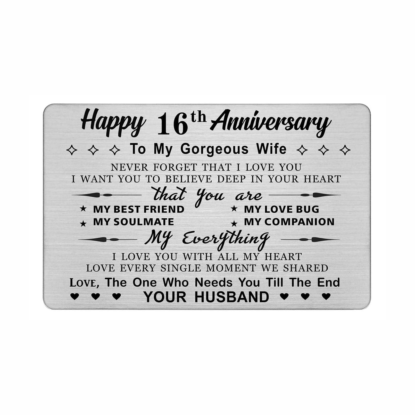 DEGASKEN 16th Wedding Anniversary Card Gifts Wife, Need You Till The End, 16 Year Metal Keepsake Greeting Card for Her Women
