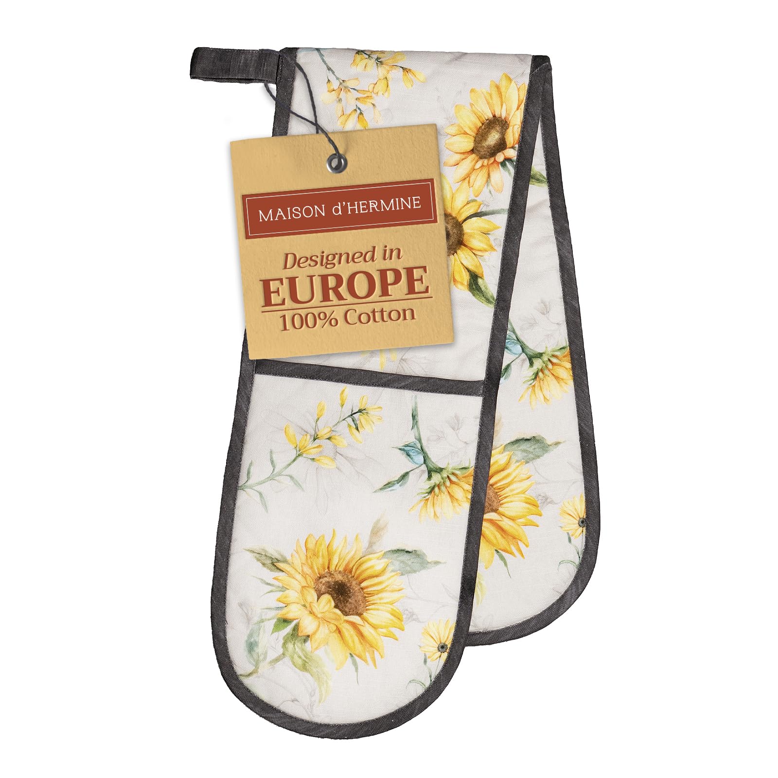 Maison d' Hermine Double Oven Mitts 100% Cotton 18 cm x 89 cm Double Oven Mitt Heat Resistant BBQ Cooking Gloves with Loop Baking Grilling Handling Hot Pans Gifts for Mothers Day (Candice)