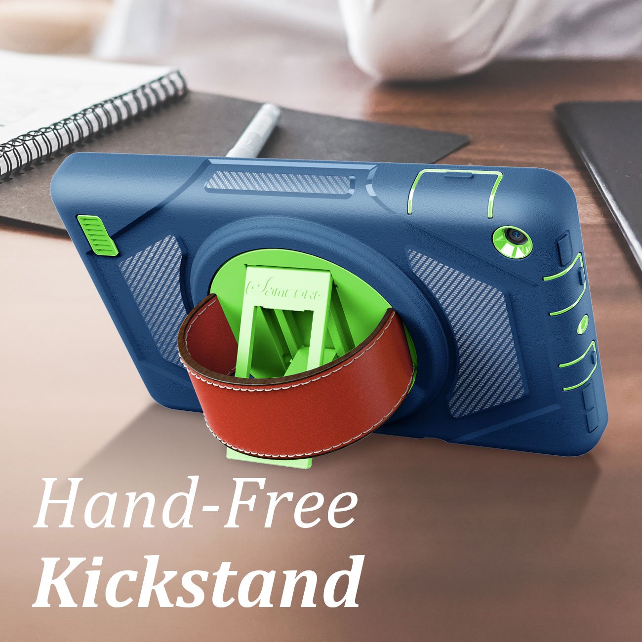 eSamcore All-New Amazon Fire 7 Tablet Case,[Built-in Screen Protector] [Hand Strap] [Kickstand] Rugged Protection Case for Kindle Fire 7 2017 Release [Navy Blue/Green]