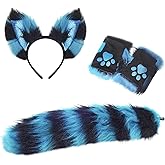 Faux Fur Cat Tail Ears Headband Set Wolf Fox Paw Gloves Xmas Fancy Party Halloween Animal Cosplay Costume for Women Girls
