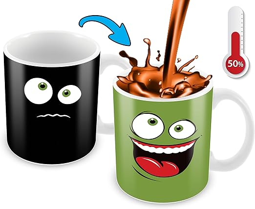 Amazon Com Heat Changing Mug Green Happy Funny Face Funny