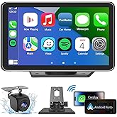 Portable Wireless with Apple CarPlay and Android Auto Screen for Car, 7" HD Touch Screen Car Stereo with Mirror Link, Bluetooth 5.2, Backup Camera, AUX,FM Transmitter for All Vehicle