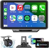 Portable Wireless with Apple CarPlay and Android Auto Screen for Car, 7" HD Touch Screen Car Stereo with Mirror Link, Bluetooth 5.2, Backup Camera, AUX,FM Transmitter for All Vehicle