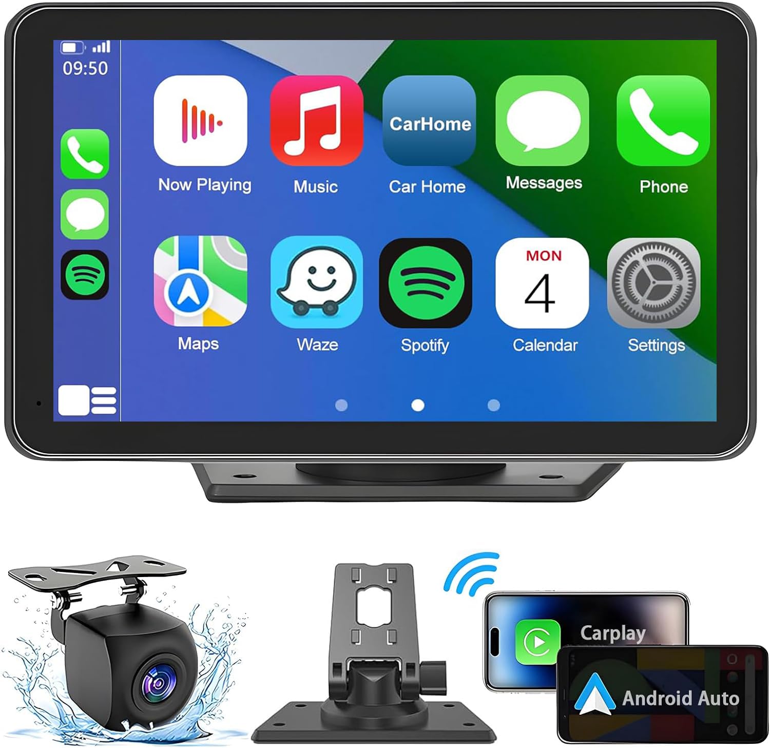 Photo 1 of Portable Wireless with Apple CarPlay and Android Auto Screen for Car, 7" HD Touch Screen Car Stereo with Mirror Link, Bluetooth 5.2, Backup Camera, AUX,FM Transmitter for All Vehicle