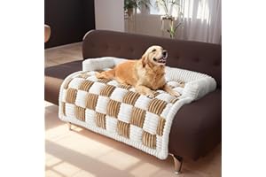 TOPCHANCES Dog Couch Covers, Thickened Quilted Plaid Funny Fuzzy Pet Couch Protector for Large Dogs - Washable, Non Slip - Light Brown, 30x30 inch
