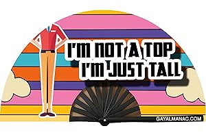 PandaTak Gay Pride Folding Hand Fans, Funny Large 13" Bamboo Fan with UV Reactive Ink, for LGBTQ Circuit Parties EDM Festivals and Raves (Not Top Just Tall)