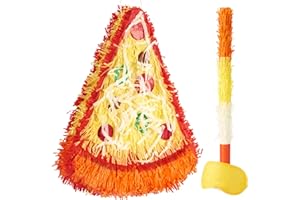 WERNNSAI Pizza Pinata - Cheese Pizza Pinata with Blindfold and Stick for Birthday Party Decoration Mexican Celebration Food F