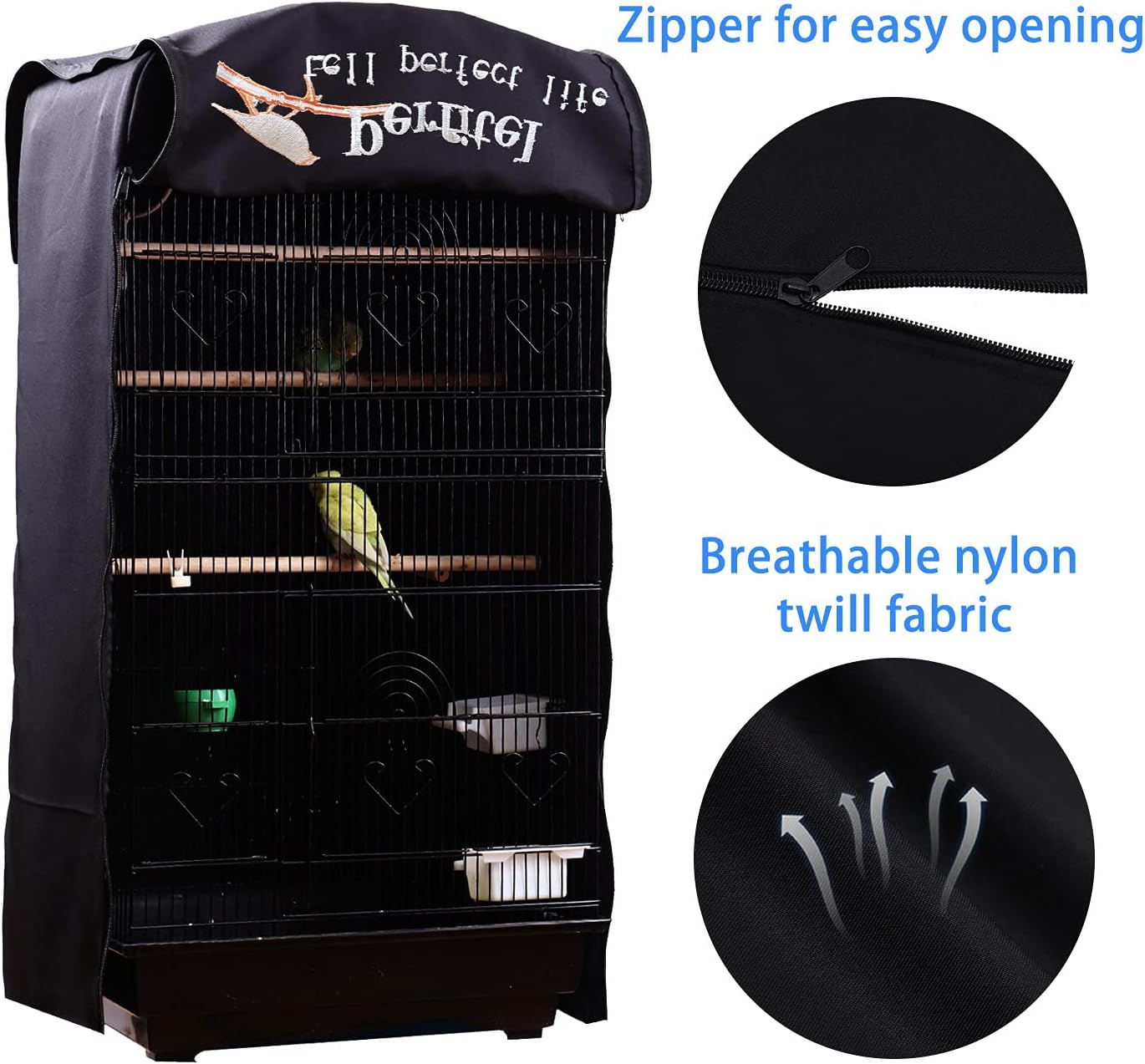 Perfitel Bird Cage Cover(Black) Good Night Birdcage Cover Black-Out Birdcage Cover Durable Breathable Washable Material… (18.1Lx14.1Wx36H): Kitchen & Dining