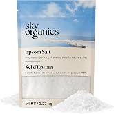 Sky Organics Epsom Salt Bath Soak 5 lbs, Magnesium Sulfate USP, Unscented | 100% Pure Medium Grain, Resealable Bag. Natural, Vegan &amp; Cruelty Free Bath Salts. For Recovery Bath &amp; Foot Soaks. Self Care.