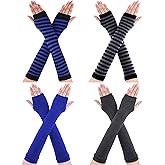 Bememo 4 Pairs Punk Gothic Long Fingerless Gloves Knitted Arm Warmer Elbow Length Thumb Hole Gloves