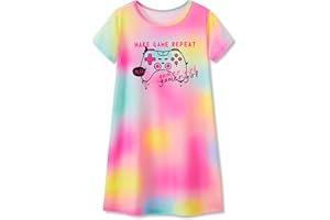 Tebbis Teen/Little Girls Nightgown – Summer Short Sleeves Sleepwear Trendy Tie Dye Spiral Nightdress Pajama Size 6-16
