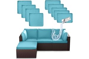 SUSIE'S GARDEN 9p Patio Cushion Covers Outdoor Patio Cushions Covers Replacement Waterproof with Zipper for 5 Pcs Patio Furniture Set, Slipcovers for Outdoor Cushions Covers Teal Blue, Covers Only