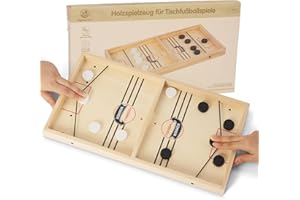 WOODENFUN 16 in Fast Sling Puck Game,Wooden Hockey Super Foosball Table,Desktop Battle Parent-Child Interaction Winner Slingshot Game,Adults and Kids Family Toys