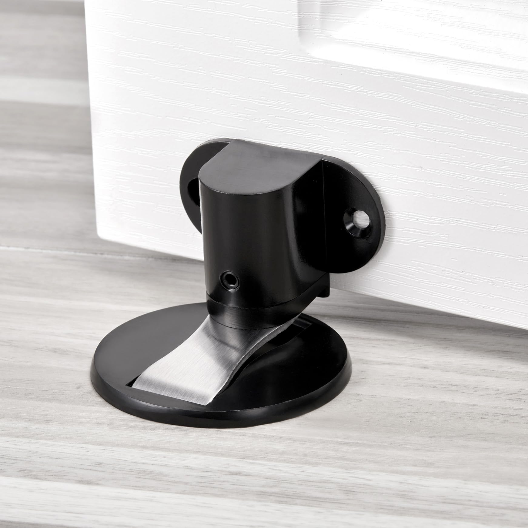 Photo 1 of INIRET 2 Packs Black Door Stopper?Height-Adjustable Invisible Magnetic Door Stop,Door Catch/Stopper for Bottom of Door?Hold Your Door Open?with Adhesive No Drilling,for Home Office Bedroom
