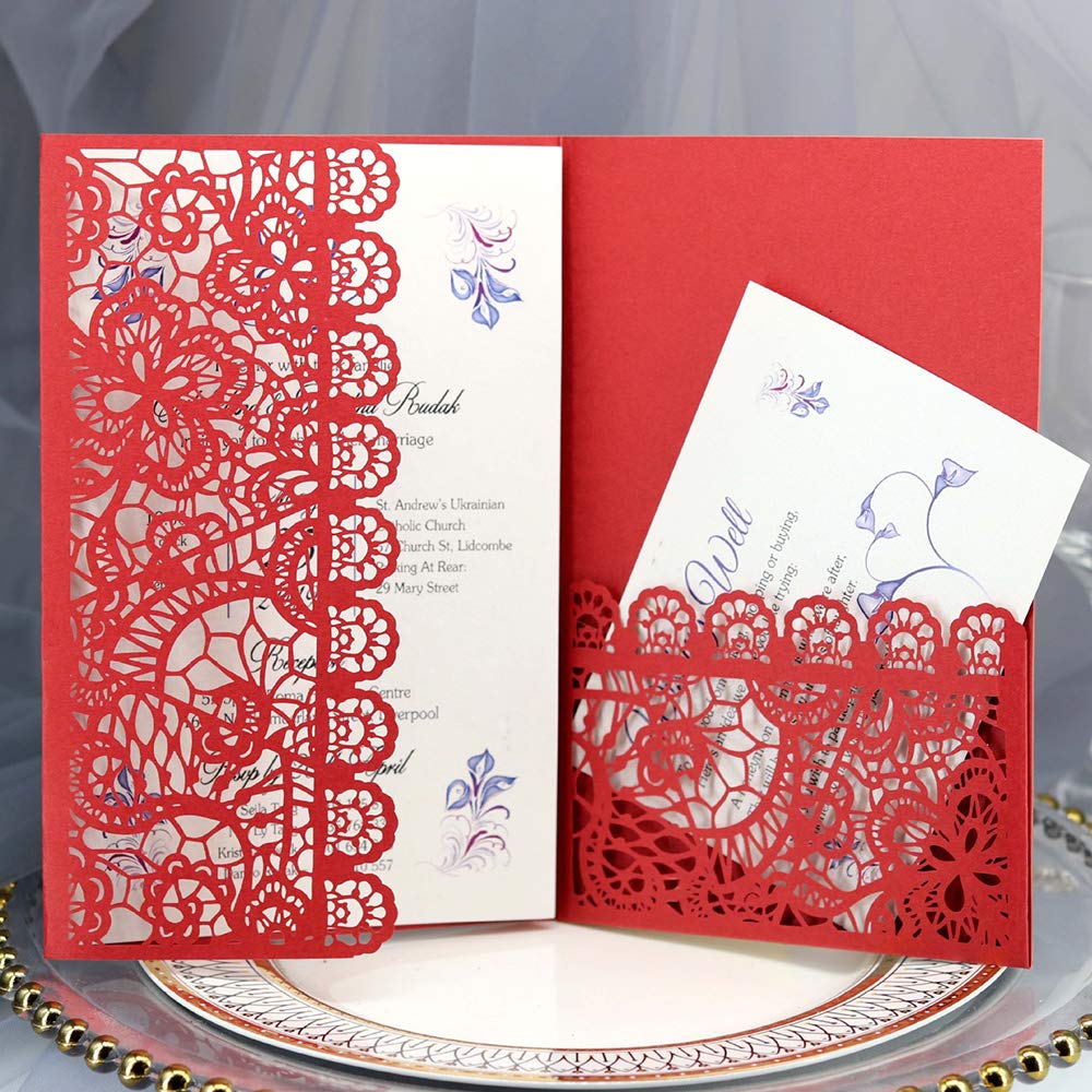 Voxloud Com Enterrement De Vie De Jeune Fille Lot De 10 Cartes Dinvitation De Mariage 3 Plis 12 7 X 17 8 Cm En Dentelle Decoupee Au Laser Avec Enveloppes Pour Anniversaire Mariage Fete Rose