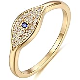 MEVECCO Gold Cubic Zirconia Blue Evil Eye Stacking Ring,14K Gold Plated Dainty Sapphireblue Colored Band Stackable Rings