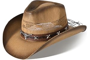 Ekulforg Cowboy Hats for Women & Men Brown Straw Cowboy Hat Wide Brim Western Cowgirl Hats Summer Sun Hat