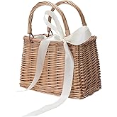 ABOOFAN Wicker Handbag Woven Rattan Storage Basket Top Handles Wedding Flower Girl Baskets Boho Style Beach Bag Straw Tote Retro Summer Clutch Beach Basket Purse White