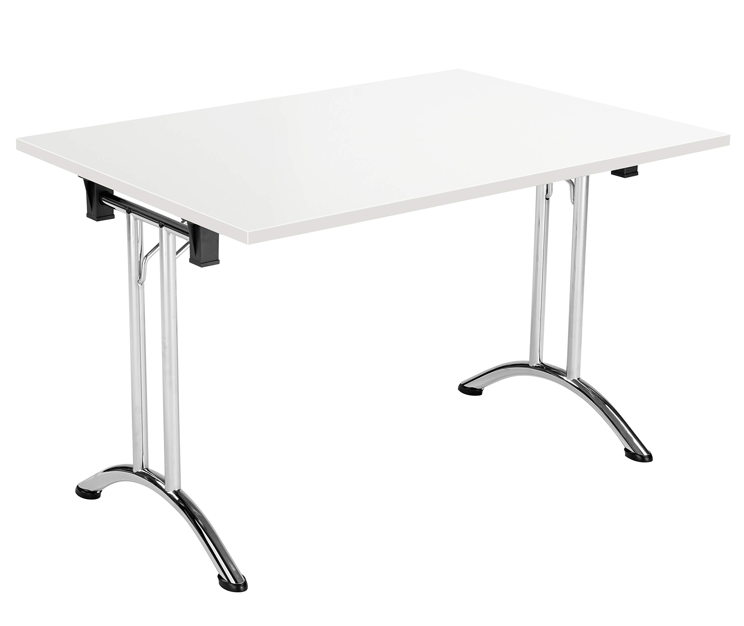 Office Hippo Folding Office Table, Sturdy & Stylish Computer Table Desk, Work Table For Home Office, Versatile Foldable Table For Meeting Room or Boardroom, 5 Year Guarantee - White / Chrome