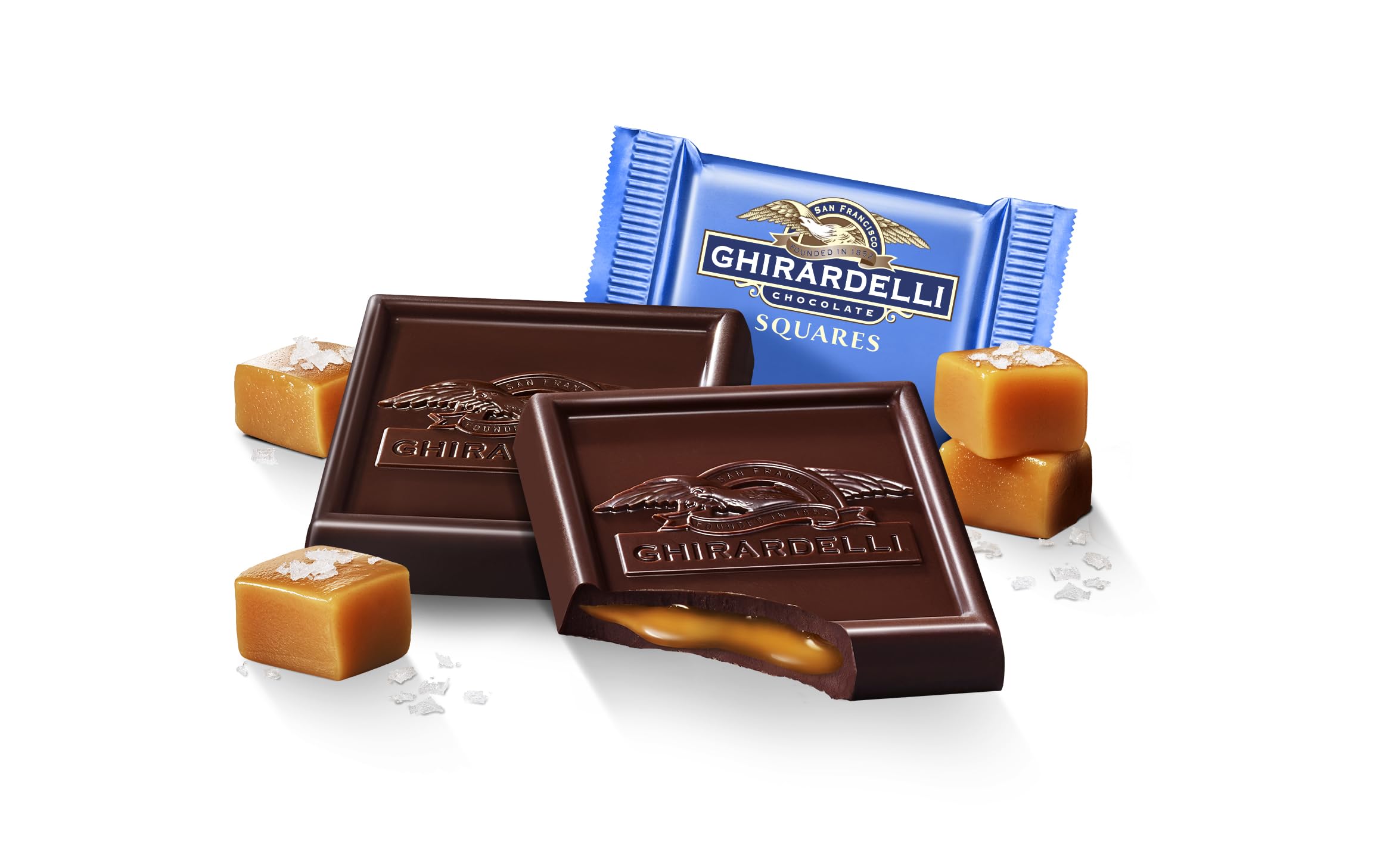 GHIRARDELLI Dark Chocolate Sea Salt Caramel SQUARES Case Pack (430 ct) Premium Dark Chocolate with Luscious Caramel and Sea Salt Image