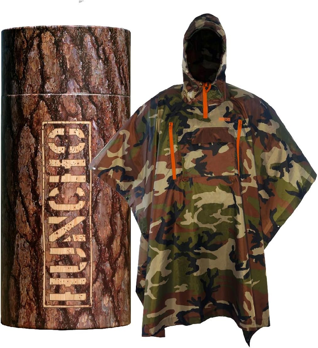 Hunting Rain Poncho with Breathable (Orange) Zippers and Chest Pocket