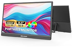 BIGASUO Portable Monitor, 15.6'' 1080P FHD Kickstand Portable Laptop Monitor, USB C HDMI Computer Display IPS Gaming Monitor, External Monitor for Laptop PC MAC Phone PS4 Xbox Switch, Black, BG156