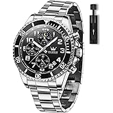 OLEVS Luxury Watches for Men, Large Face Dress Mens Stainless Steel Watch, Classic Waterproof Quartz Watches for Men, Gold/Black/Blue/Green/White/Gray/Red Dial