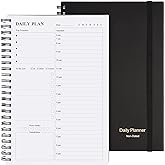 Daily Planner Undated: Asten To Do List Notebook Day Planners (A5, Black) | Spiral Hourly Planner Appointment Schedule Planner for Men and Women,PVC Hardcover,Elastic Closure, Inner Pocket 8.3" x 5.8"
