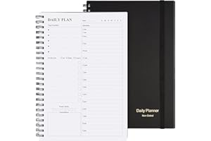 Daily Planner Undated, Asten To Do List Notebook Hourly Schedules Spiral Appointment Planner for Men and Women,PVC Hardcover,Elastic Closure, Inner Pocket 8.3" x 5.8" (Black)
