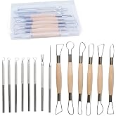 Artzuvs 14Pcs Ceramic Pottery Clay Ribbon Sculpting Tools Kit Wire Texture and Needle Detail Tool with Plastic Box for Carving, Modeling,Sculpture,Trimming