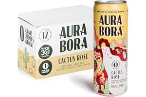 Aura Bora, Cactus Rose Herbal Sparkling Water, 12 oz Can (Pack of 12), 0 Calories, 0 Sugar, 0 Sodium, Non-GMO