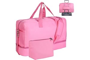 Inspack Gym Bag with Shoe Compartment for Women, 22x14x9 Weekender/Carry on/Travel Tote/Duffle/Overnight/Sports Bags, 45L Hospital Bags for Labor and Delivery（Pink）