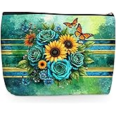 Wenboco Butterfly Gifts Makeup Bag, Sunflower Butterfly Flowers Cosmetic Bags Travel Organizer Bag Makeup Pouch, Birthday Christmas Gift for Women Mom Friend Sister, Sunflower Flowers Lover Gifts