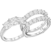 Wuziwen Vintage Three Stone Engagement Rings for Women Sterling Silver Wedding Bridal Sets Round Cut Band Ring Enhancer Cubic Zirconia