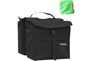 Vincita New Top Load Double Pannier Water Resistant Cycling Side Bags - 12 L with Rain Cover, Large, Carrying Handle, Reflective Spots - Bike Rack Carrier Saddle Bag - Bicycle Accessories (Black)