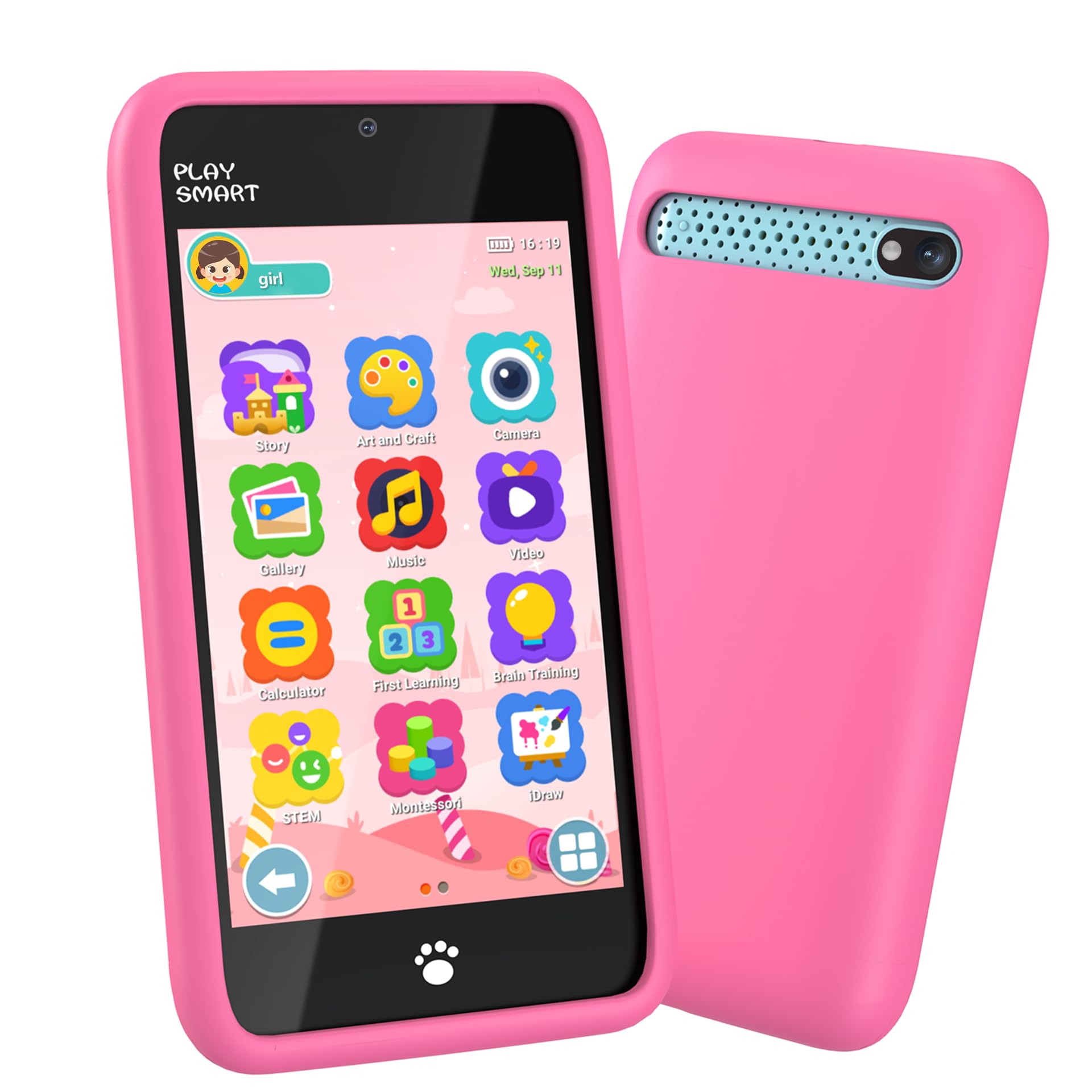 MOMILLA Kids Toys Smart Phone for Girls, 3.97" Toddler Cell Phone with Dual Cameras, 200+ Games, 16GB Storage, Educational Mini Play Toy, Christmas Birthday Gifts for Kids Age 3-10